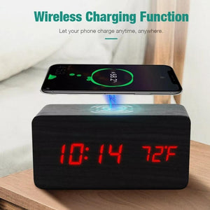 Wooden Alarm Clock with Charging Pad - Stylehomes.store