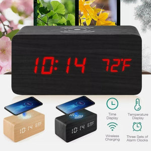 Wooden Alarm Clock with Charging Pad - Stylehomes.store