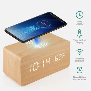 Wooden Alarm Clock with Charging Pad - Stylehomes.store