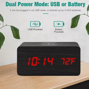 Wooden Alarm Clock with Charging Pad - Stylehomes.store